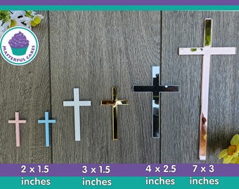 Cross Cake Topper, Baptism Cake Charm, Acrylic / Wood Cross Charm, Christening Cake Topper, Gold Cake Topper, Rose Gold Charm,Mirror Silver