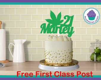 Personalised Cannabis weed glitter design cake topper charm add your own name and age