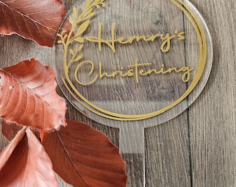 Personalized Acrylic Christening Cake Topper, Custom Colors