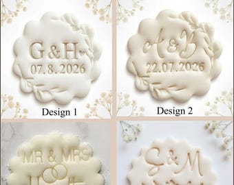CUSTOM MADE Wedding Initials Date and Rings Cookie Cutter Biscuit Stamp Fondant Cake Decorating Icing Cupcakes