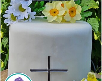 Personalised Christening Wooden / Acrylic Mirror cake topper charm with plain and cross