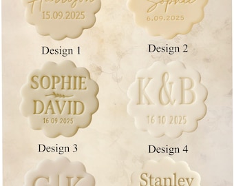 CUSTOM designs Names Mr and Mrs with Date Cookie Biscuit Stamp Personalised Fondant Cake Decorating Icing Cupcakes, Fits M&S biscuits