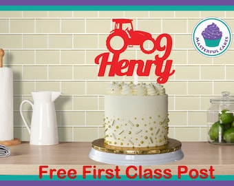 Personalised Tractor glitter design cake topper charm add your own name and age