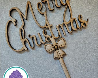 Christmas Design Cake topper charm designed in unfinshed wood