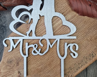 Mr and Mrs Wedding wooden design cake topper available to order in different colours