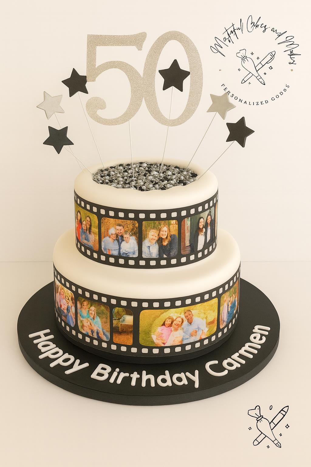Personalised Camera Film Reel Edible Icing Cake Wrap Topper With Your ...