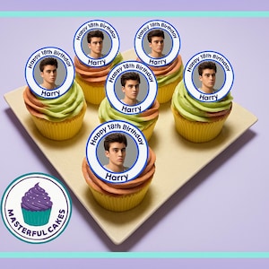 24 Personalized photo edible pre cut cupcake toppers in icing or wafer paper