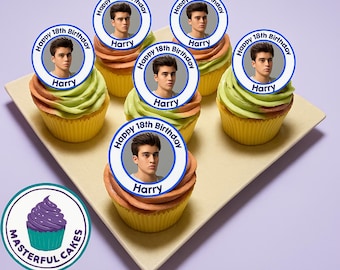 24 Personalized photo edible pre cut cupcake toppers in icing or wafer paper