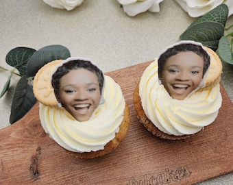 Personalized Face Wafer Cupcake Toppers, Precut Edible Cake Decoration