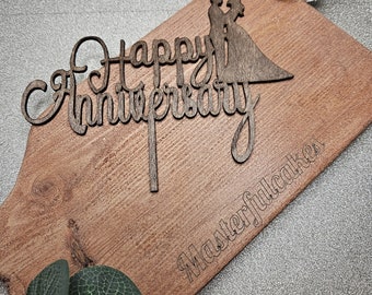 Happy Anniversary Cake Topper, Wooden or Acrylic Charm