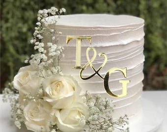 Personalised Calligraphy Wooden or Acrylic Mirror Initials Letter Set Cake topper Charm Monogram Wedding Cake Topper