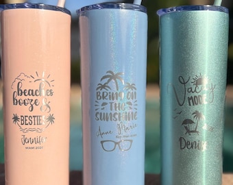 Permanently Engraved Girls Trip Tumbler: Personalized Travel Cup Cruise Beach Sunshine Vacation