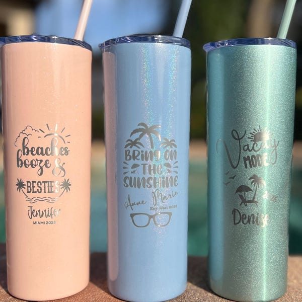 Permanently Engraved Girls Trip Tumbler: Personalized Travel Cup Cruise Beach Sunshine Vacation