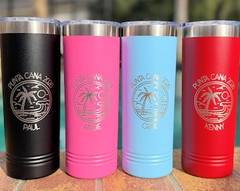 Engraved Custom Travel Tumbler: Personalized Stainless Steel Cup Anniversary Destination Copper Color Design