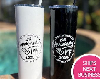 Custom Anniversary Travel Tumbler: Personalized Stainless Steel Cup with UV-Printed Destination Design