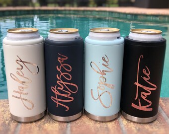 Skinny Can Coolers Team Bride Bride Squad Gifts Bridesmaid gift Travel Coozie Customized Cooler Destination Gift Stemless Birthday Gift