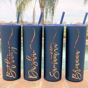 Matte Navy Cup Custom Tumblers Destination Tumbler Cups Bride Tribe Bachelorette Party Tumbler with Straw