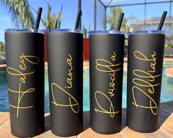 Personalized black matte tumblers for all occasions!  Travel Cup Birthday Gift Tumbler with Straw.  UV print available