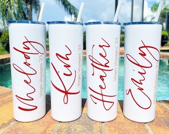 Personalized Bachelorette Party Cups: Custom Printed Tumblers with Straw for Birthday, Travel & Bridesmaids