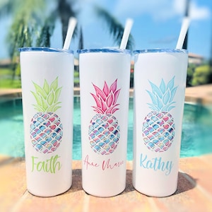 Pineapples!!! PRINT, NO VINYL!  Beautifully colored Pineapple Party Cups Personalized Custom Tumble Birthday Tumbler with Straw