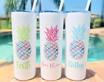 Personalized Pineapple Tumbler: Custom Stainless Steel Birthday Cup with UV-Printed Design