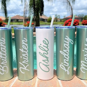 PRINT, NO VINYL! Glitter tumblers with your name or destination!  Travel Cup Destination Gift Birthday Gift Tumbler with Straw