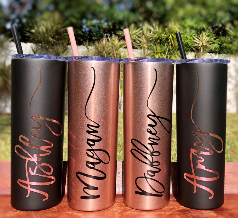 Rose gold and black tumblers! Personalized tumblers for all occasions!  Other colors available.  Travel Cup Birthday Gift Tumbler with Straw 