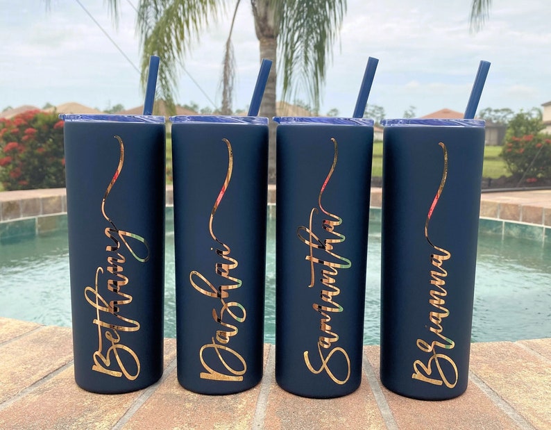 Matte Navy Travel Cup Custom Tumblers Destination Tumbler Cups Birthday Gift Tumbler with Straw Bride Tribe Bachelorette Party Cups 