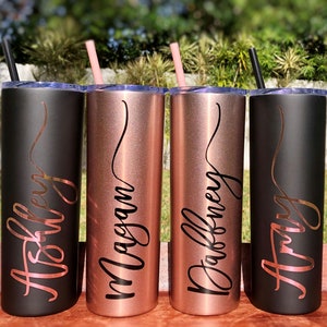 Roségold und schwarze Becher! Personalisierte Becher für alle Gelegenheiten! Reisebecher Geburtstagsbecher mit Strohhalm
