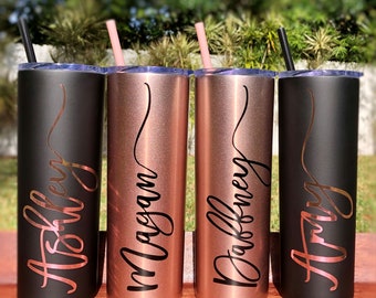 Personalized Rose Gold & Black Travel Tumblers with Straw for Birthdays, Weddings, and Occasions