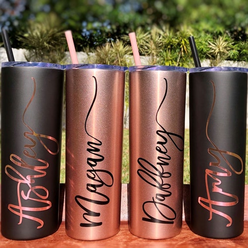 Personalized Rose Gold & Black Travel Tumblers with Straw for Birthdays, Weddings, and Occasions