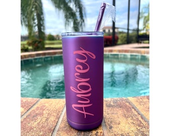 Slide Lid Skinny Tumbler With Straw 16 oz  Personalized Tumbler with Straw Bridesmaid Gift Flower Girl Cup