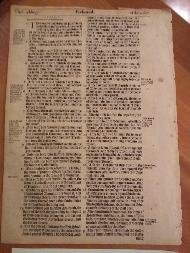 1568 Bible Leaf A Unique Vintage and Authentic Page From the