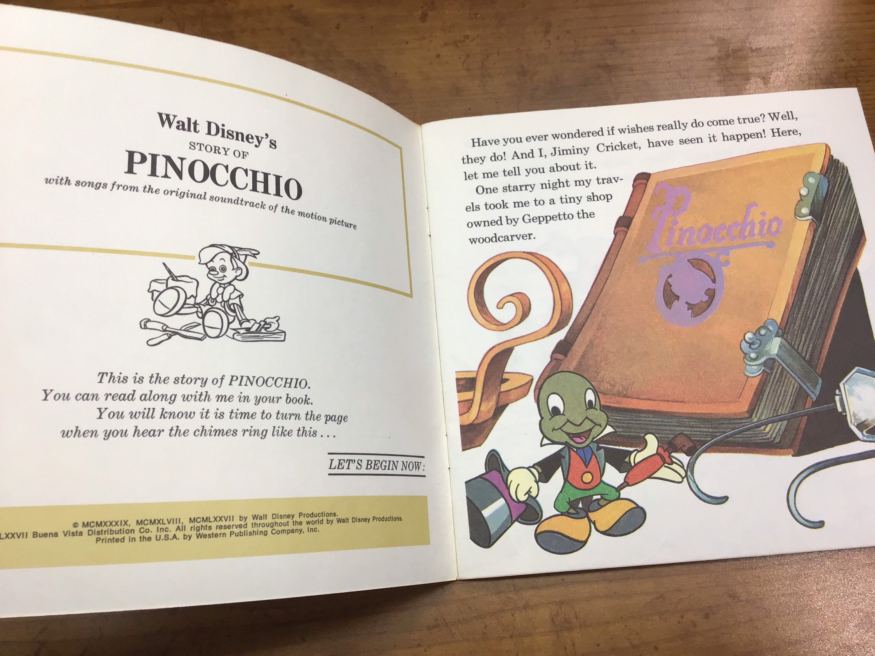 Walt Disney's Story of Pinocchio 1977 Read Along Book and Record