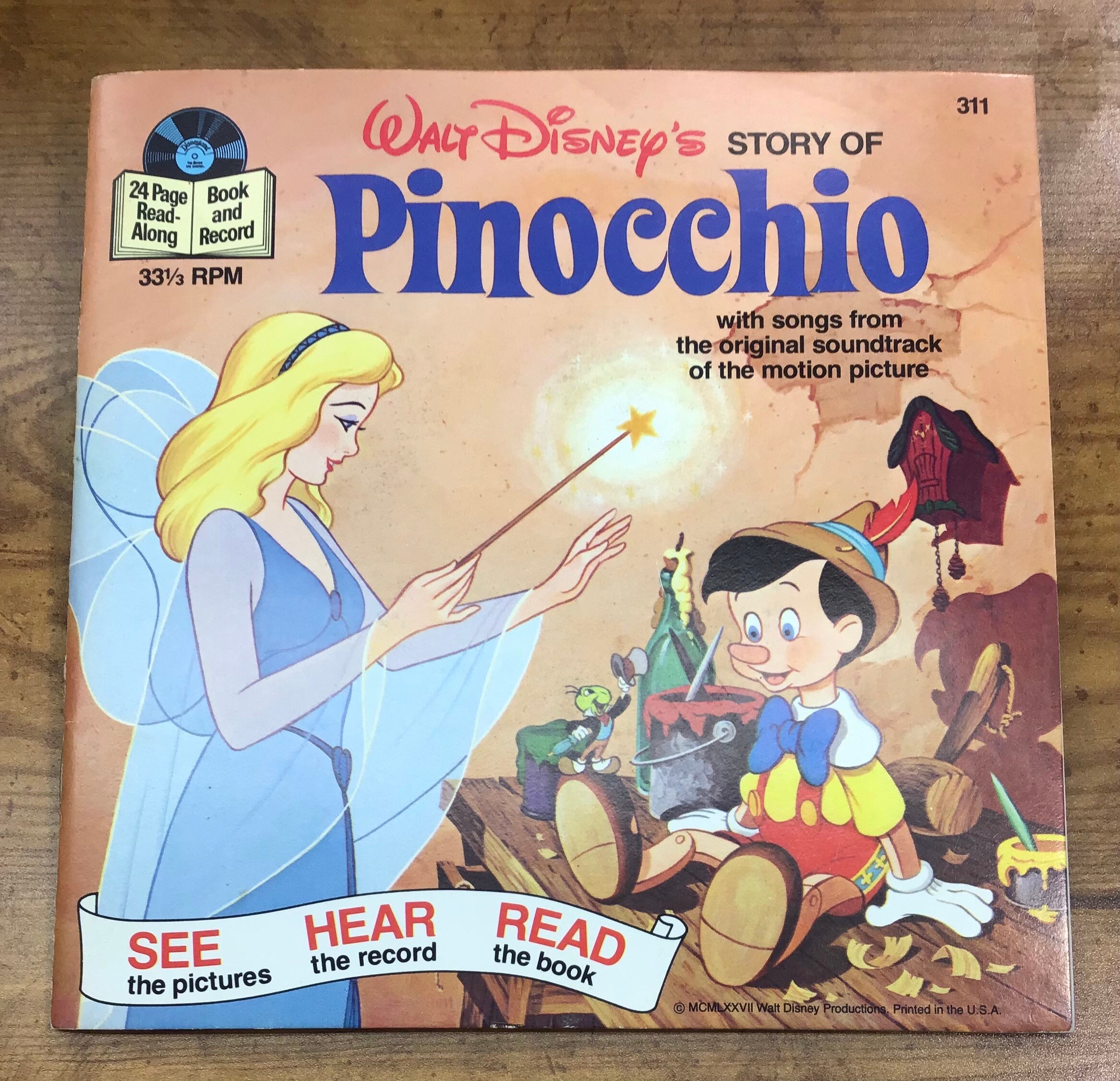Walt Disney's Story of Pinocchio 1977 Read Along Book and Record
