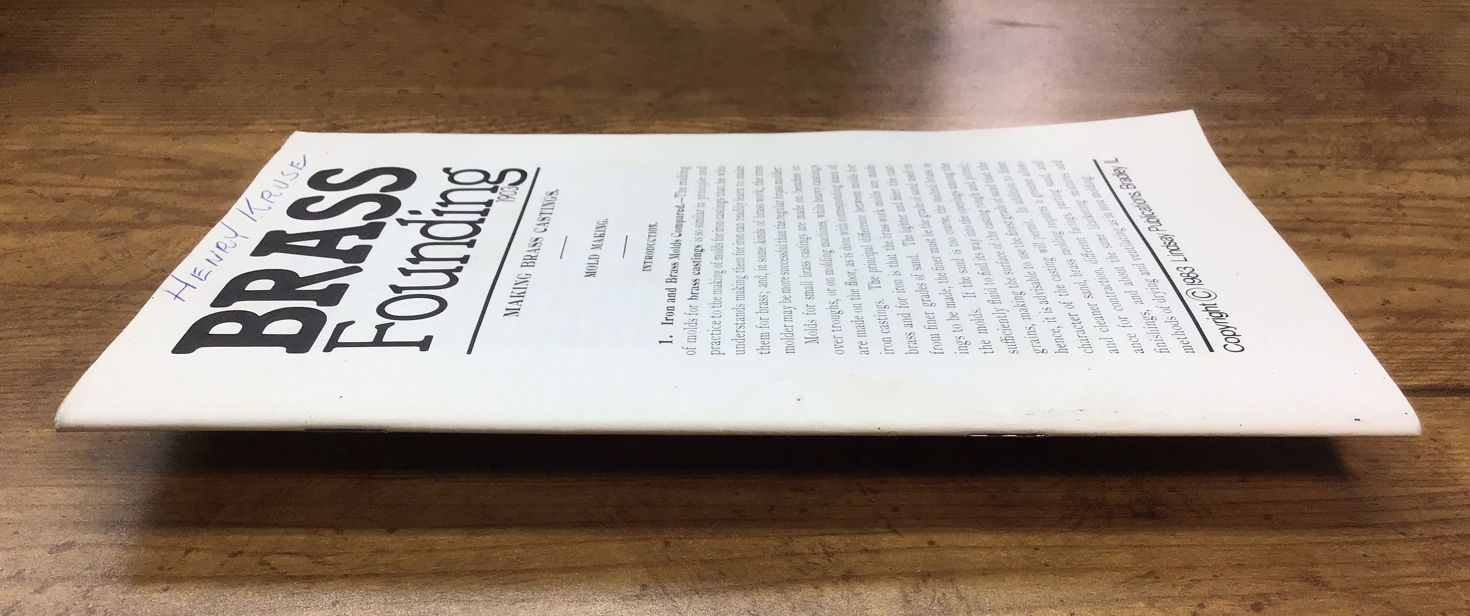 Brass Founding Making Brass Castings, 1983 Lindsay Publications