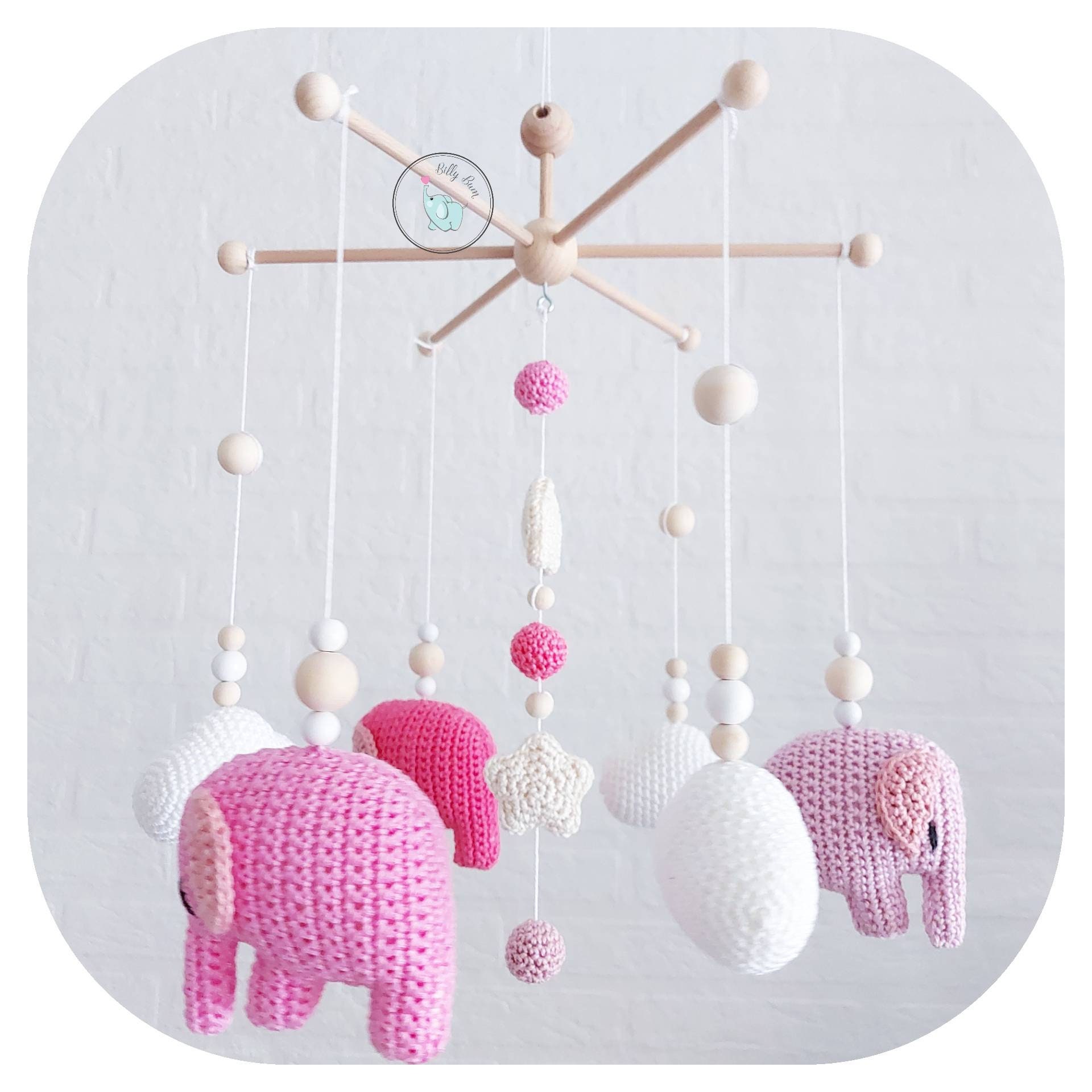 pink elephant cot mobile