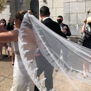 Cathedral Veil With Sequence and Lace Trim