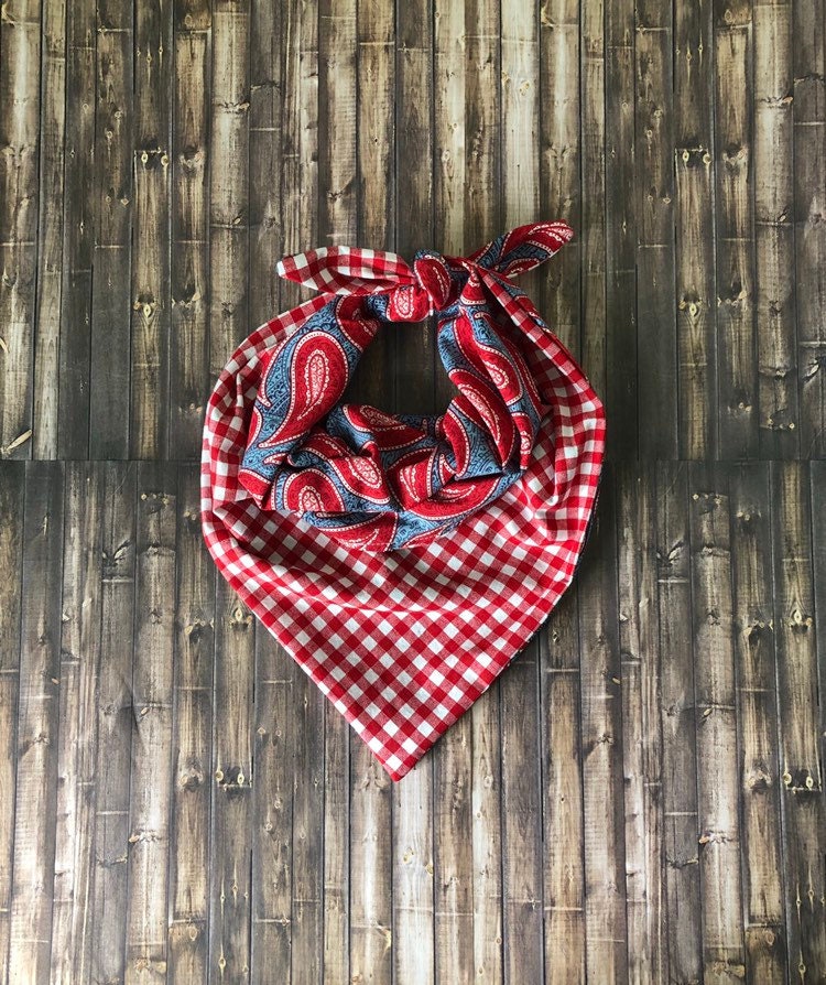Gingham Dog Bandana//Paisley Dog Bandana//Reversible Dog Etsy