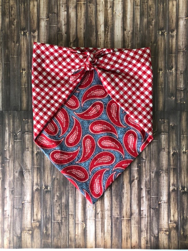 Gingham Dog Bandana//Paisley Dog Bandana//Reversible Dog Etsy