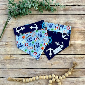 Beach Dog Dog Bandana//Nautical Dog Bandana//Reversible Dog Bandana//Summer Dog Bandana//Dog Bandana