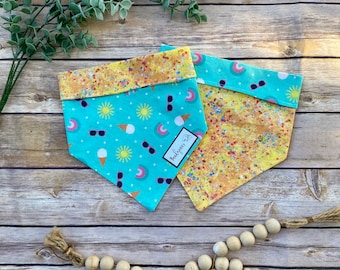 Summer Fun Dog Bandana//Summer Dog Bandana//Reversible Dog Bandana//Dog Bandana