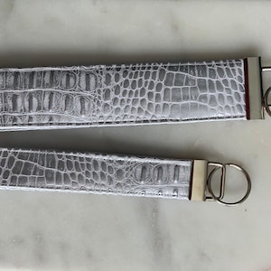 Faux Leather Key Fob| Faux Leather Key Fob | Wristlet Keychain |  Silver Metallic Crocodile  Wristlet |Lululemon Inspired Keychain