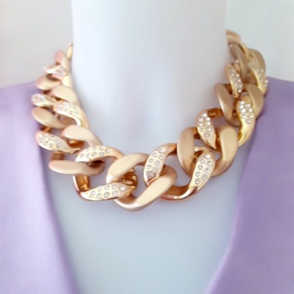 Collier chic fermoir bouée plaqué or 18k TRENDY GOLD/Chaîne acrylique XXL dorée et strass/Mariage/Necklace/Cadeau maman/Modèle unique!!!