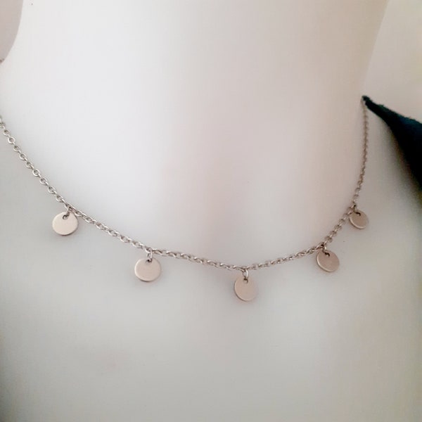 Collier pampilles/Acier inoxydable argenté/Collier fin/Collier ras du cou/Cadeau femme/fille/Cadeau Noël/Fait main/Modèle unique!!!