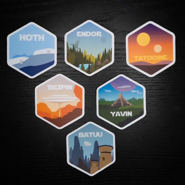Pegatinas de viaje por planetas de Star Wars: Tatooine, Hoth, Batuu - Vinilo