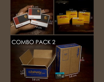 Combo Pack of Printable Miniatures | UPS, DHL Express and Chewy Packages Paper Templates 1:6 Scale