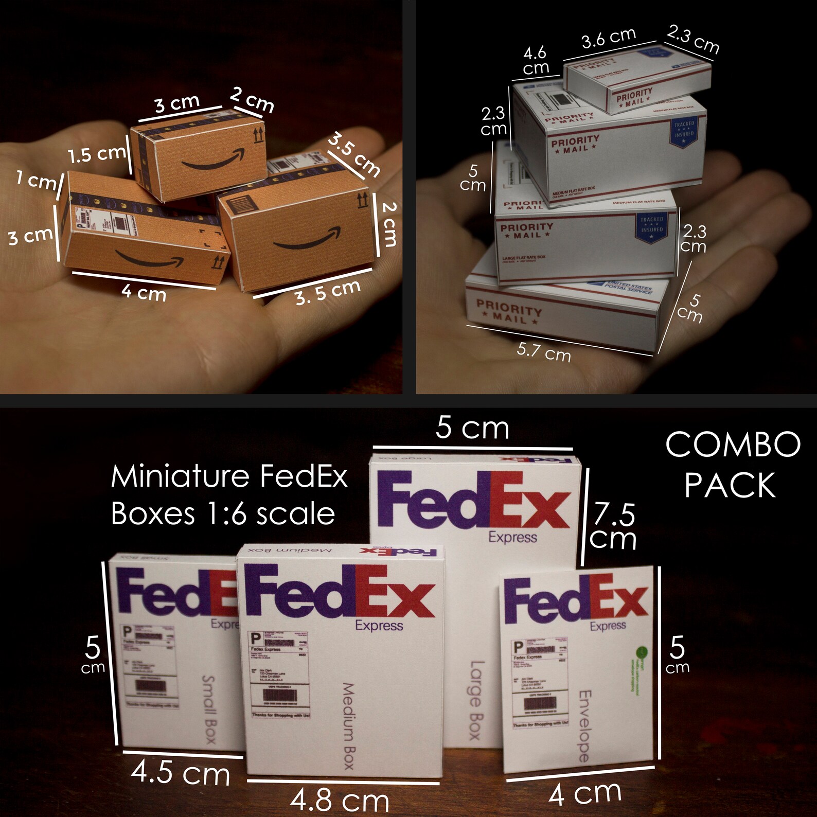 Mini Amazon USPS &amp; FedEx Boxes Template Works on Cricut | Etsy