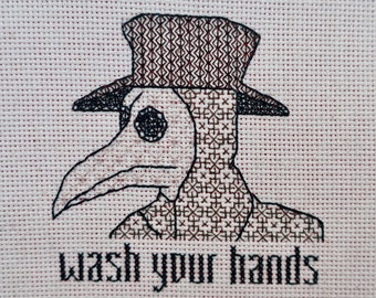 Wash Your Hands - blackwork cross stitch pattern