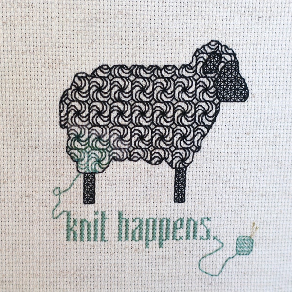 Knit Happens - blackwork cross stitch pattern sheep